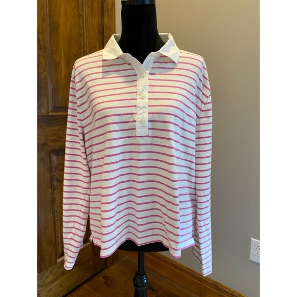 J. Crew Womens Cream & Pink Collared Long Sleeved Plus Size XL Pullover - Picture 1 of 8